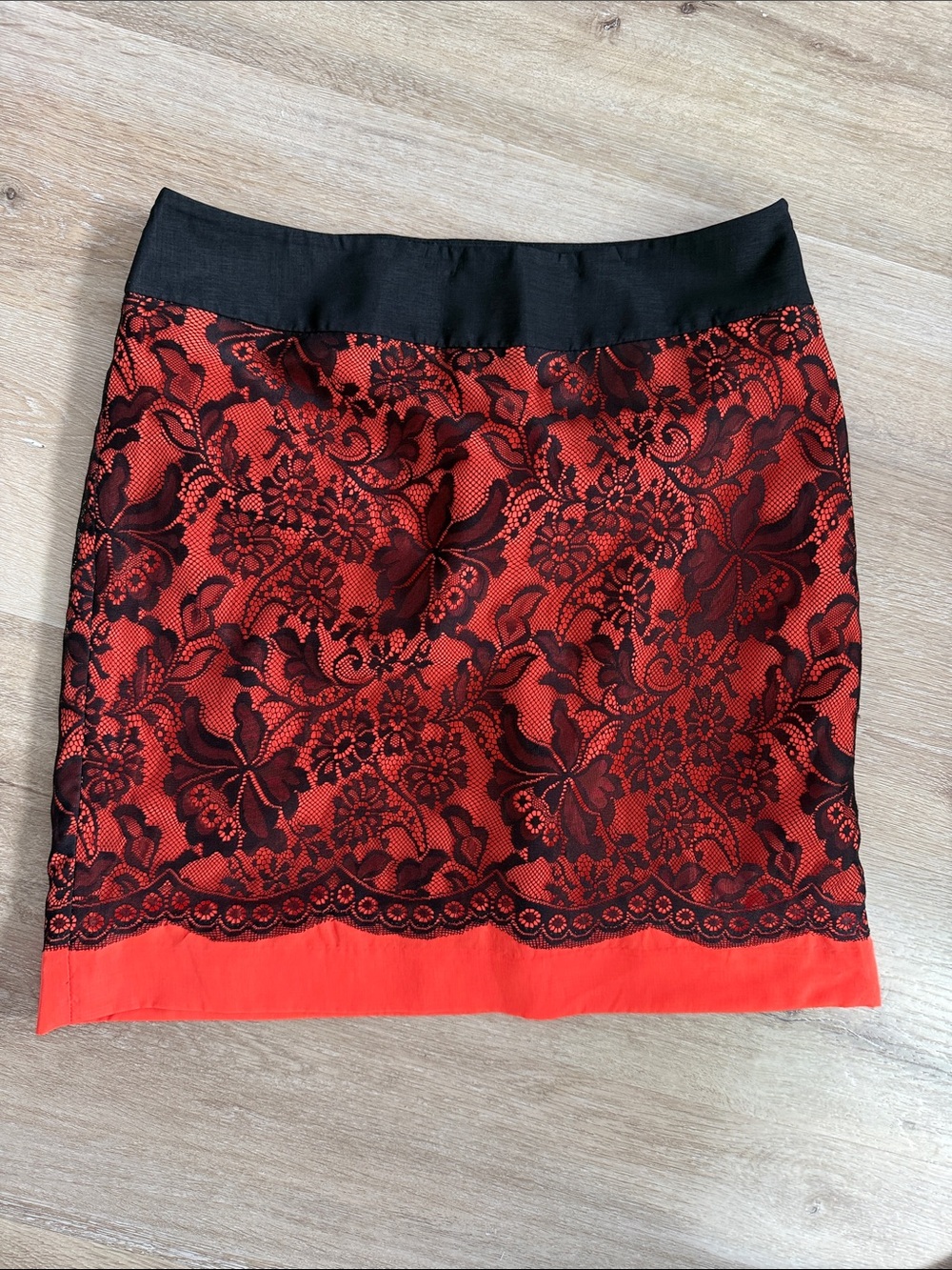 The Limited orange Skirt with Black Lace Overlay